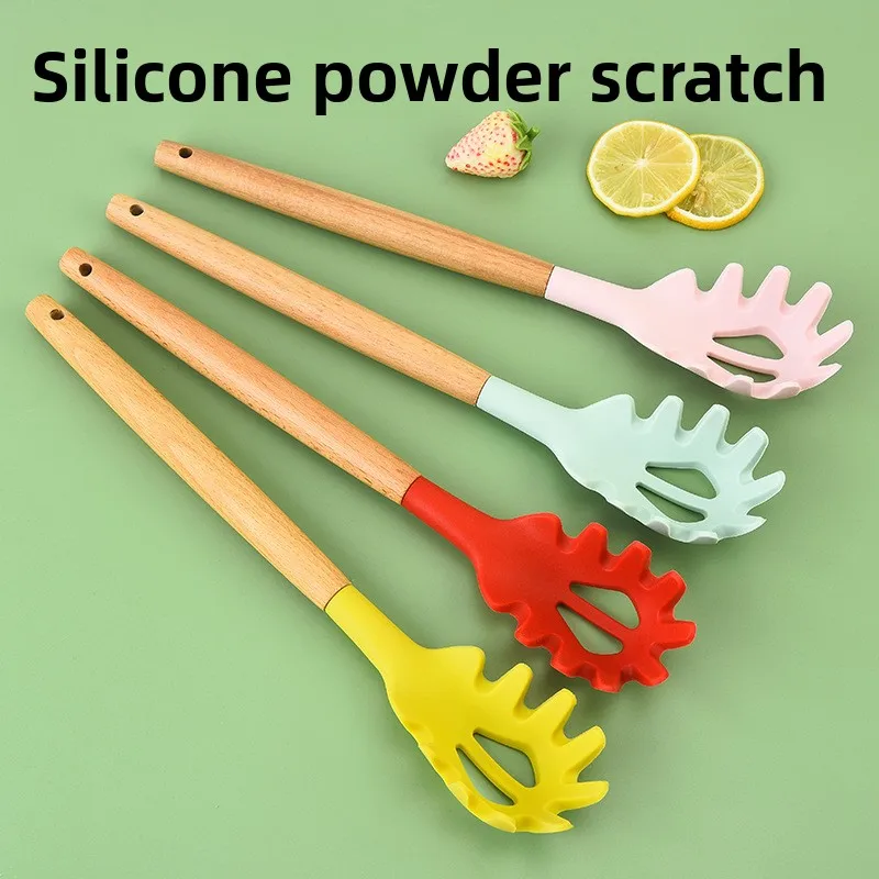 Silicone Noodle Scoop Spaghetti Grab Spoon Pasta Fork Noodle Serving Strainer Noodle Slot Kitchen Claw Spoon Kitchen accessories