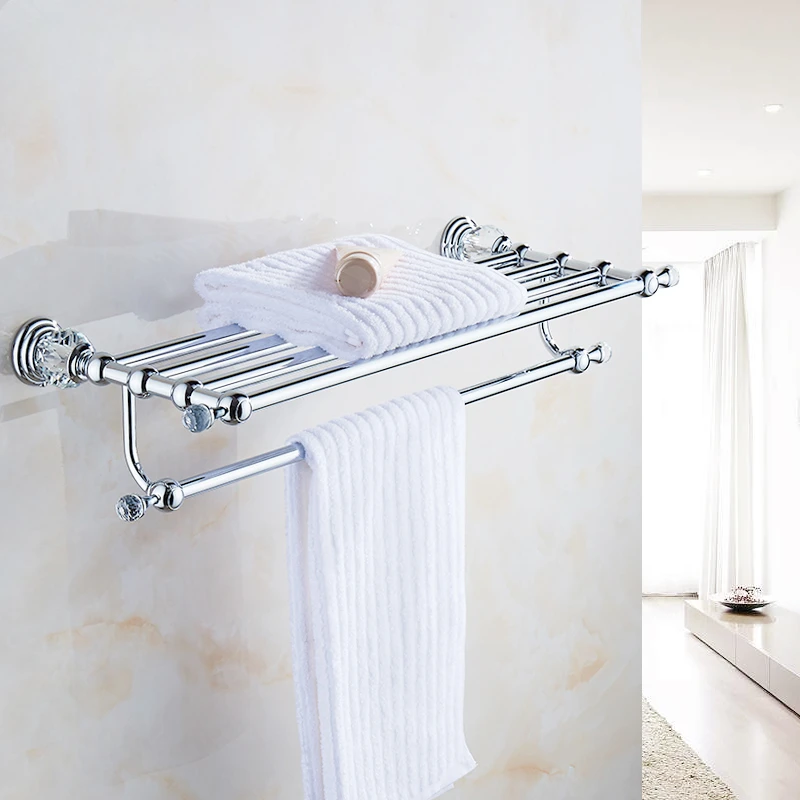 European Crystal Towel Rack, Silver Bath Cloth Holder, Bathroom Storage Shelf, Shower Hardware Pendant, Sophisticated Fixture