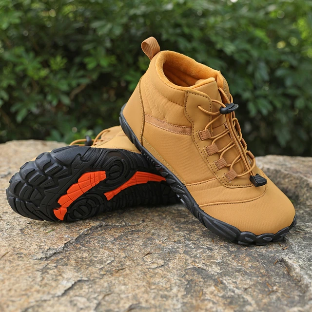 Men Women Waterproof Military Boots Yellow High Top Trekking Shoes Anti Slip Plush Lined for Travel Climbing Hiking