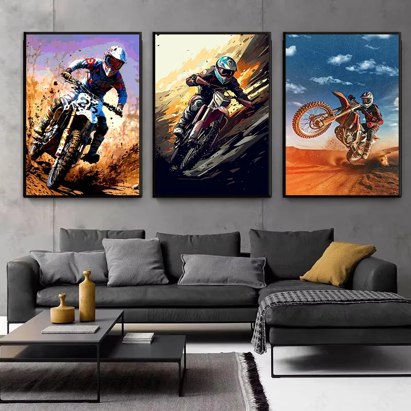 Modern Motocross Rider Motorsports Inspirational Poster Dirt Bike Jump Motorcyle Canvas Painting Wall Art Living Room Home Decor