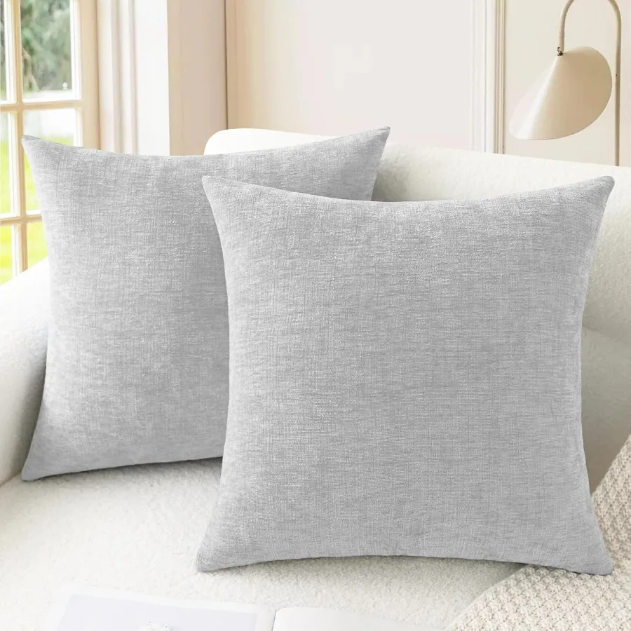 

24 X 24 Inches Pack of 2 Cozy Chenille Throw Pillow Covers for Couch Sofa Bed Living Room Home Decor in Moonbeam Gray Soft Text