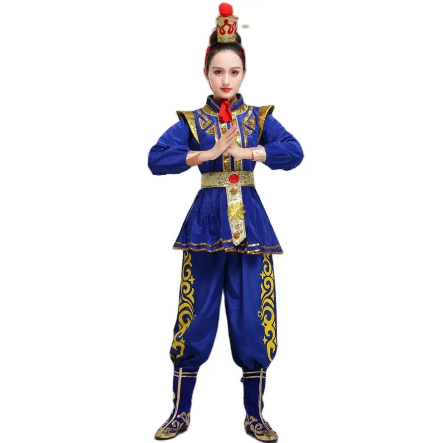 Women Stage Performance Wear Blue Drama Dance Dress Classical Opera Costume Hua Mulan Cosplay Apparel Ancient Soldier Outfit