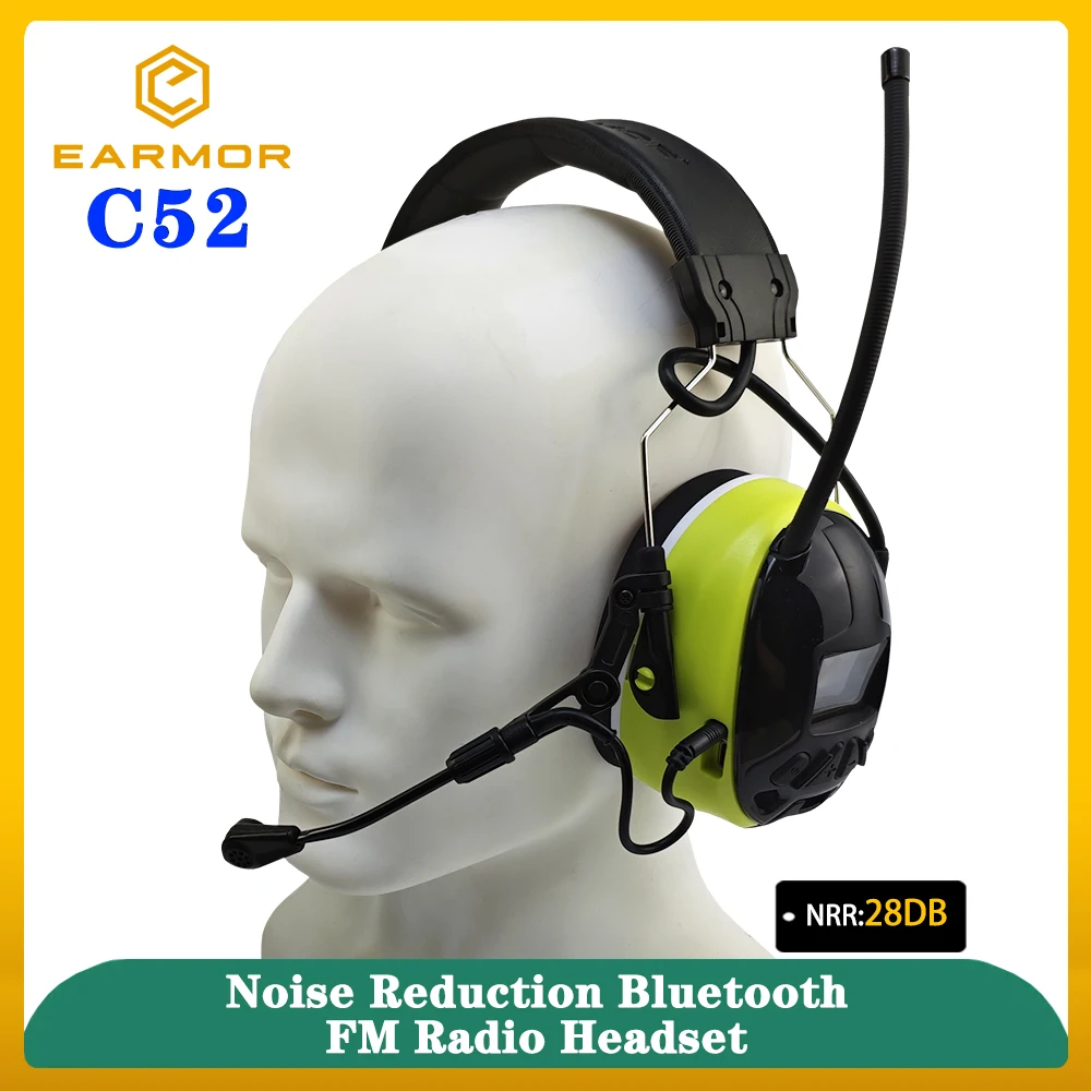 EARMOR® C52 Electronic Noise Canceling FM Radio Earmuffs Bluetooth Communication Entertainment Headset For Hearing Protection