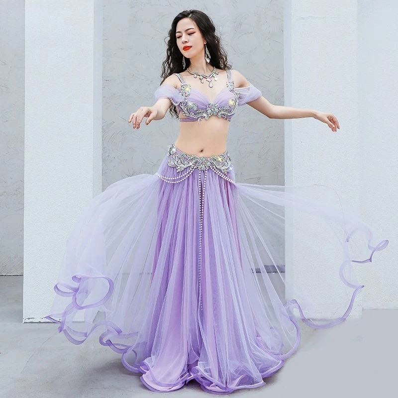 Costume de danse du ventre personnalisé, robe de spectacle, Double couche, grande jupe pivotante, robe de spectacle de compétition, nouvelle collection 2025