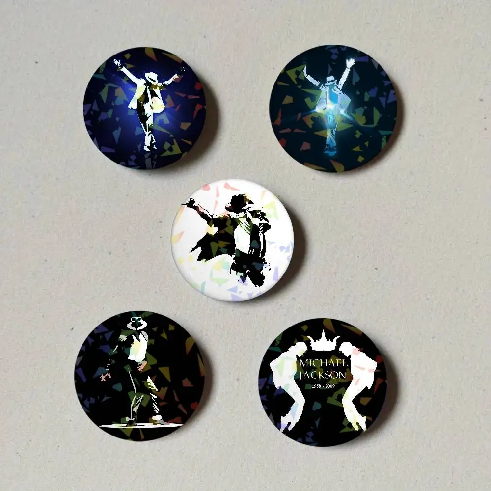 Super Star M-MiChAel J-JaCkson Round Badge Lapel Pins for Backpacks Briefcase Laser Brooch Clothes Gifts view 5