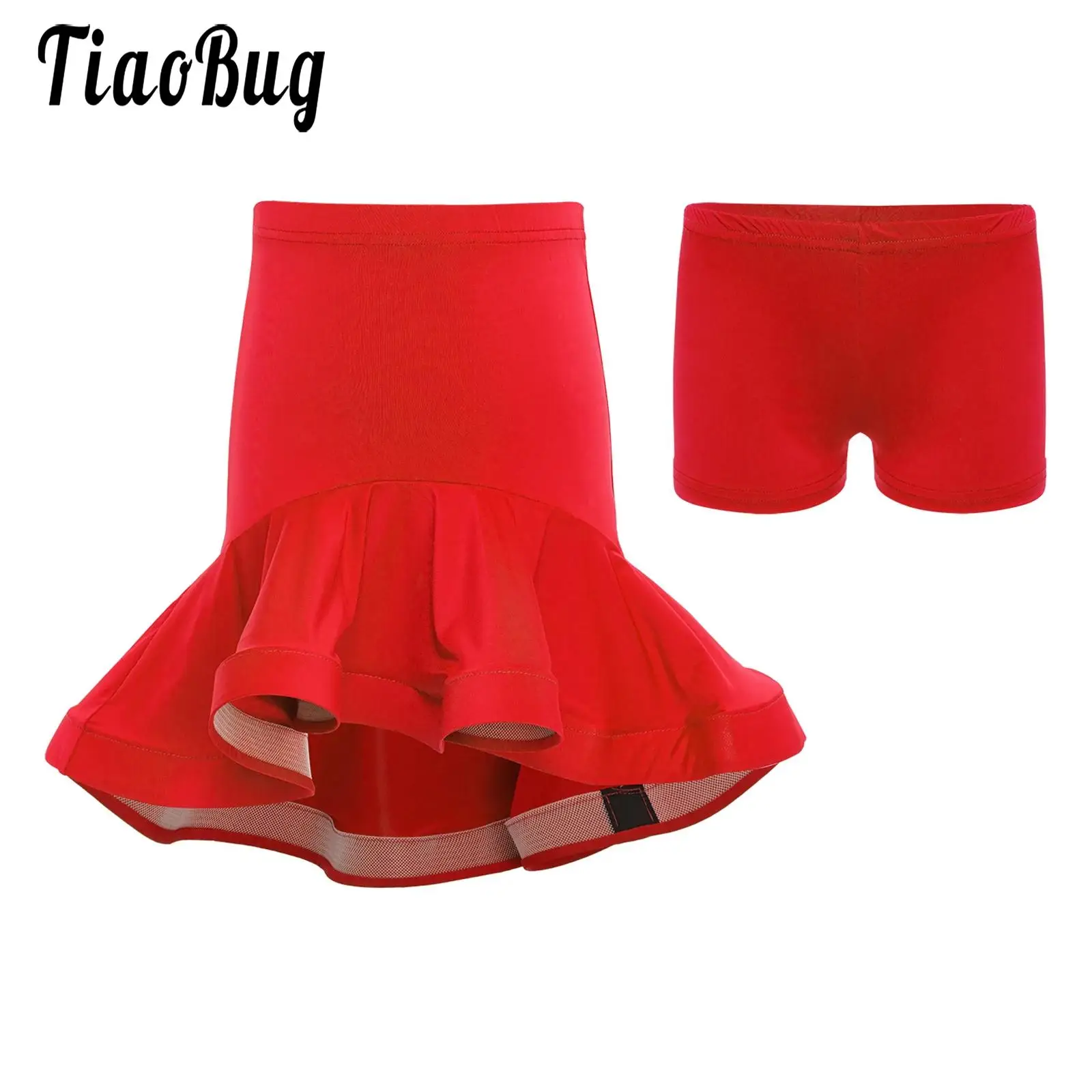 

Latin Salsa Tango ChaCha Rumba Skirts for Children Girls Ruffled Ballroom Dance Skirts and Shorts Practice Performance Dancewear