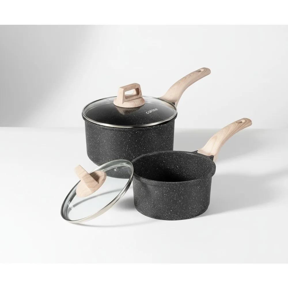 

1.5Qt & 3.0Qt Nonstick Saucepan Set with Lid, Induction Compatible Cookware, Easy Clean Kitchen Pots for Healthy Cooking