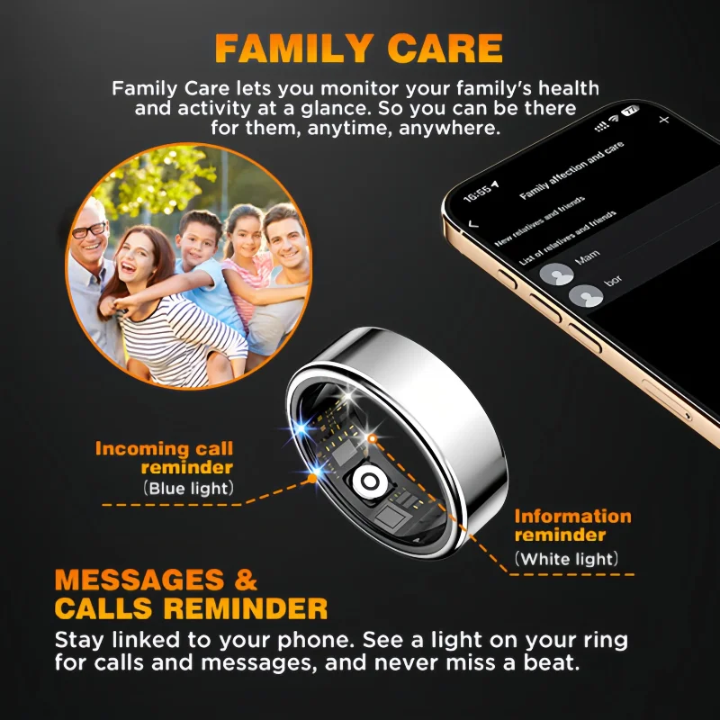 Wearable Smart Ring, Durable Stainless Steel, LightweightWireless Bluetooth, IP68 Waterproof Dustproof, Accurate SpO2Heart Rate Sleep Monitoring, Smart Notifications, Couple Giftfor Men and Women, No Subscription Required, iOS & AndroidCompatible outd