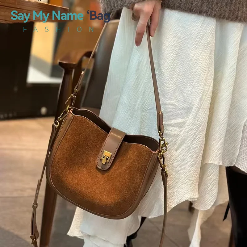 

Trendy Cowhide Genuine Leather Brown Saddle Bag Women Stylish Semi-Circle Crossbody Bag Vintage Boho Chic Fall/Winter Maillard