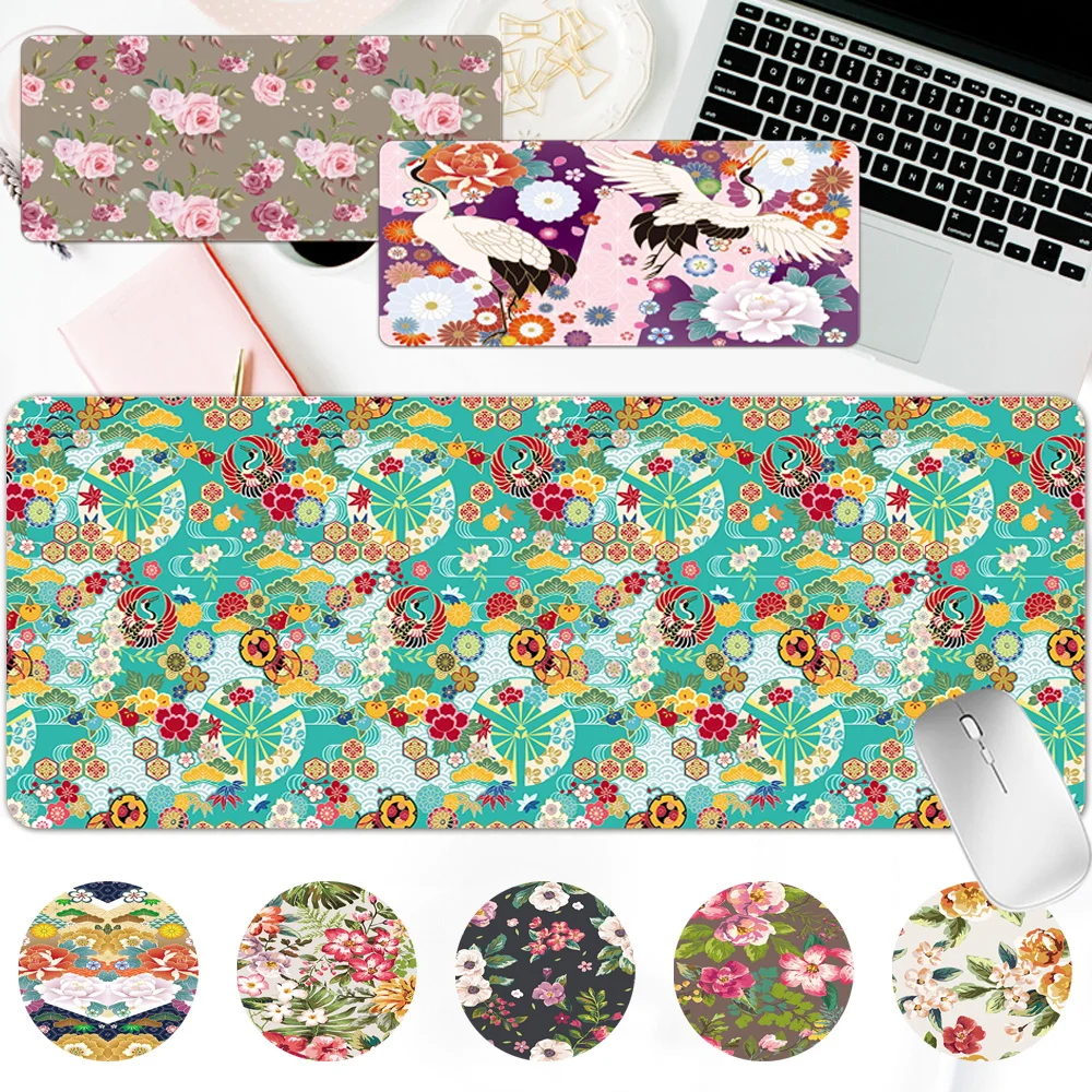 

Gaming Mats Mousepads Large Size Office Desk Protector Mat Anti-Slip Durable Pc Accessories Mouse Pad Keyboard Pad Flower Design