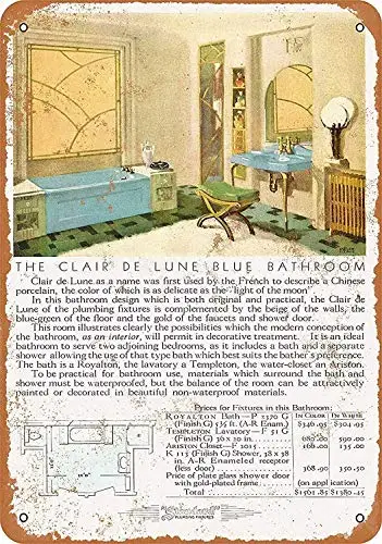 Clair De Lune Blue Bathroom Wall Poster Tin Sign Vintage BBQ Restaurant Dinner Room Cafe Shop Decor