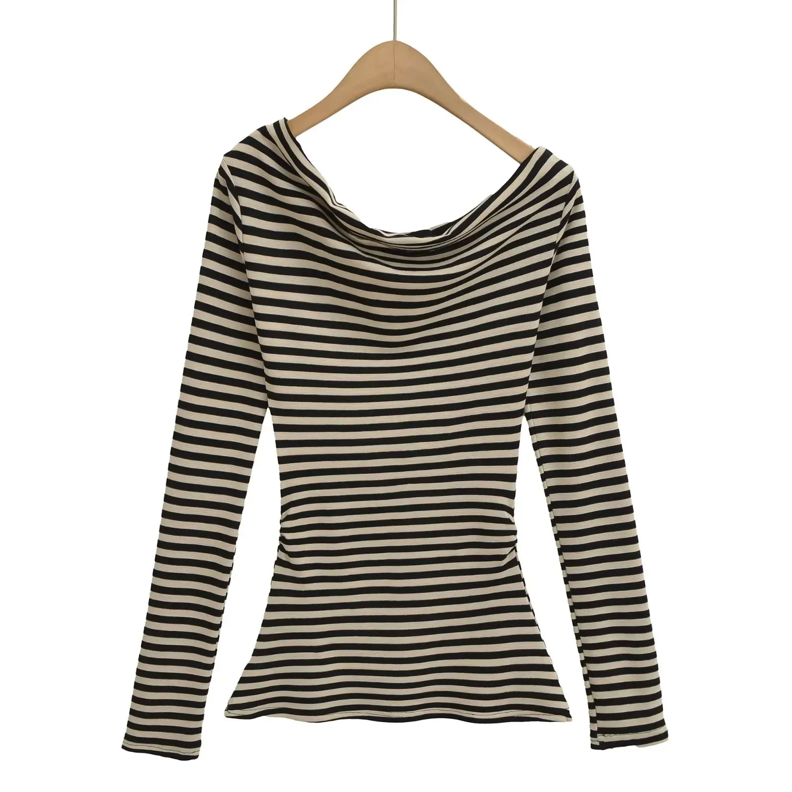 Sexy Off-Shoulder Asymmetrical Neck Long Sleeve Top for Women 2025 Fall/Winter New Style Slim-Fit Irregular T-Shirt   DQ83