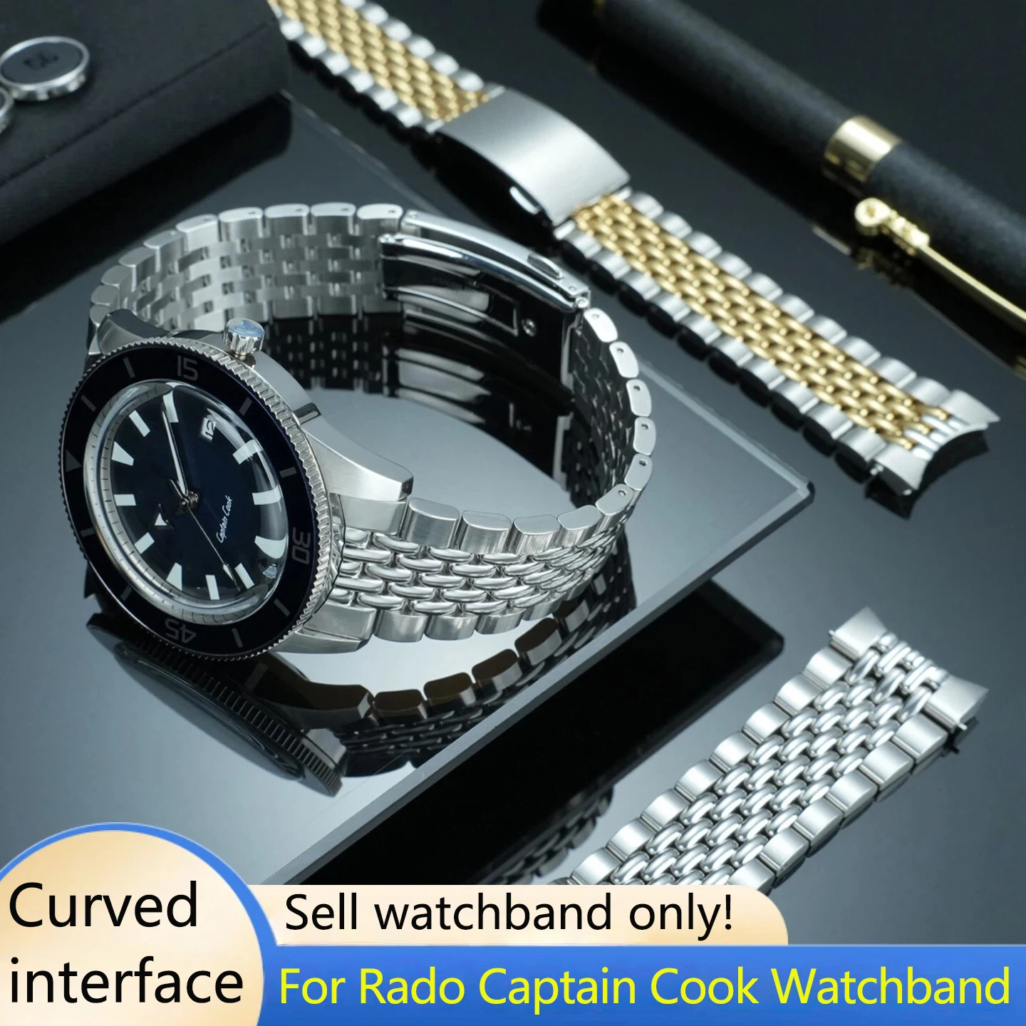 

316 Stainless steel watchband 21mm men's Bracelet for Rado Captain Cook 42mm dial Watch R32505203 R32505015 R32505313 Arc strap