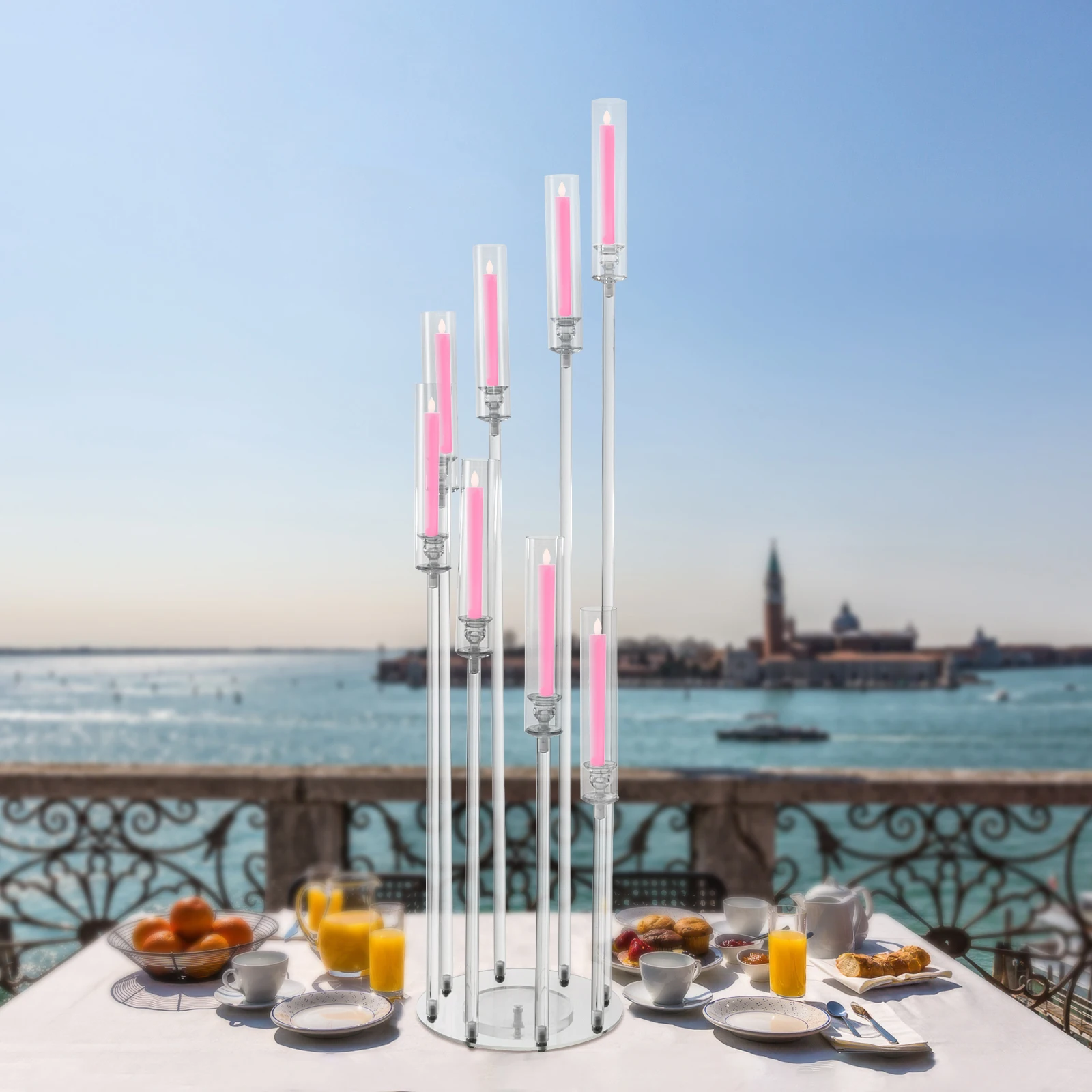 

Floor Candelabra, Acrylic Construction, Clear and Modern Design with Spiral Candle Holders, Elegant Decoration for Banquets