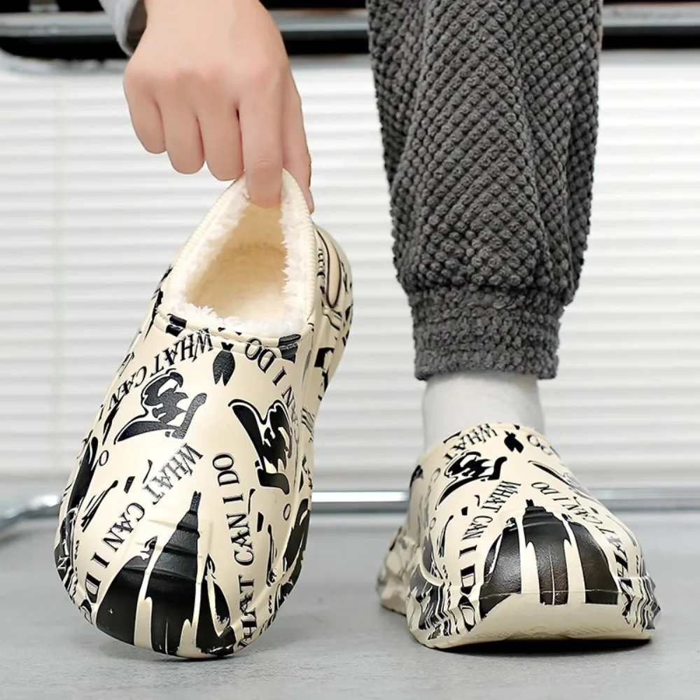 Warme Baumwolle Schuhe Männer Hausschuhe Wrap Heels Plüsch Hausschuhe Wasserdicht Rutschfeste Winter Hausschuhe Plattform Rutsche Männer Hause Hausschuhe