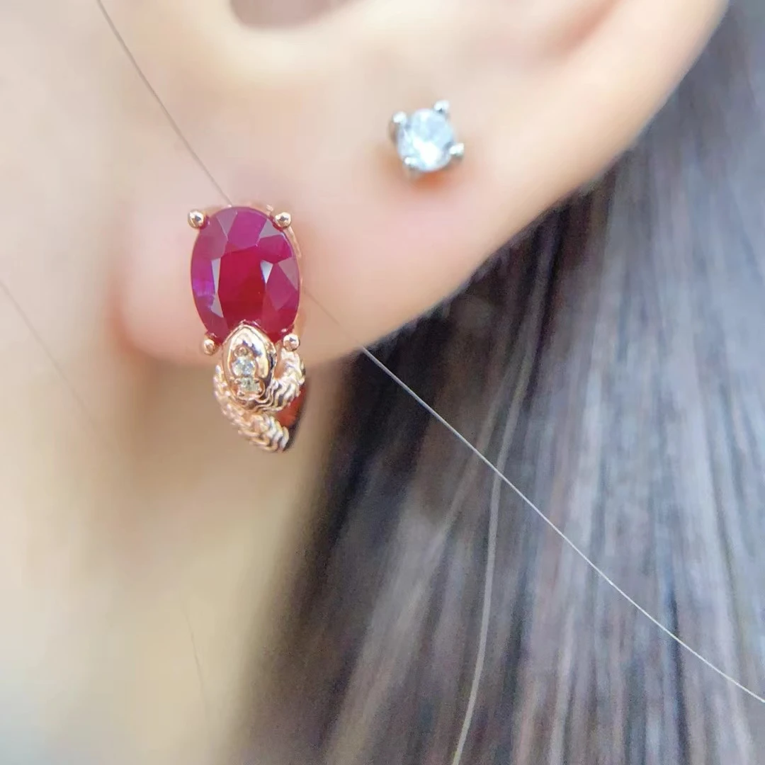 

Natural Myanmar Ruby Earrings 5mm*7mm Total 1.4ct Natural Ruby 925 Silver Earrings with 18K Gold Plating