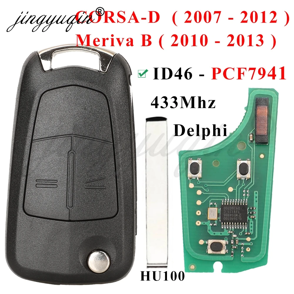 Jingyuqin Flip Remote Auto Schlüssel 433Mhz Für Opel/Vauxhall Astra H 2004-2009 Zafira B 2005-2013 Vectra C 2002-2008 Corsa D 2007-2012