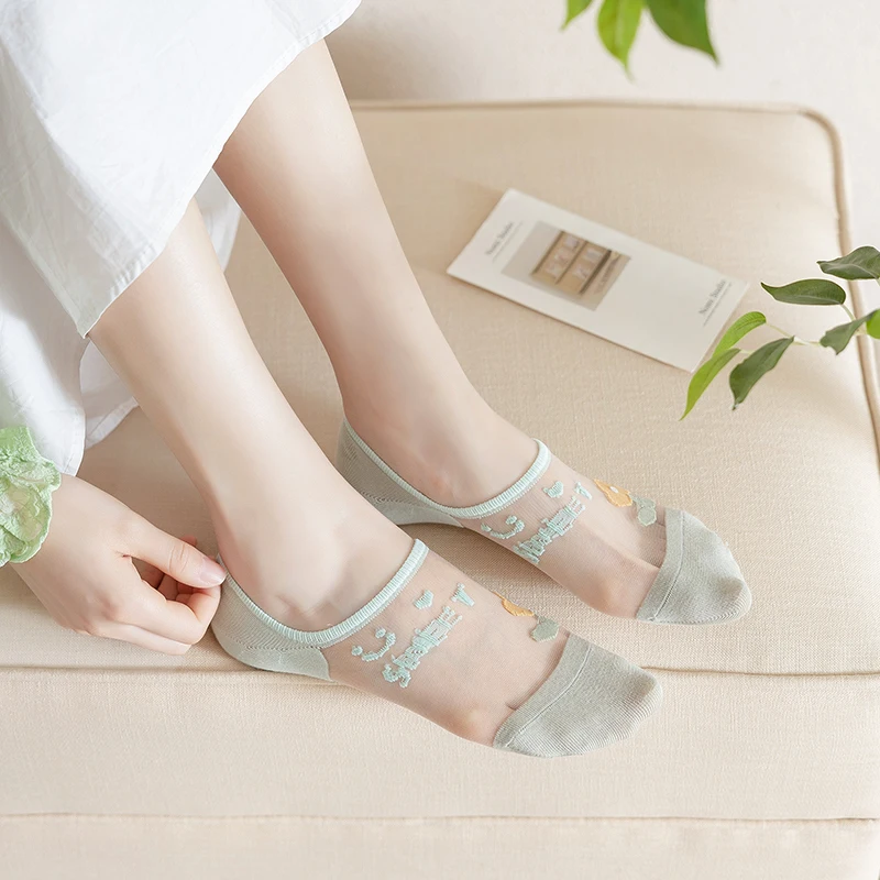 귀여운 작은 꽃 쉬어 여성용 양말, 부드럽고 가벼운 통기성, 편안한 양말 하이 퀄리티, 초박형 삭스, 6 켤레