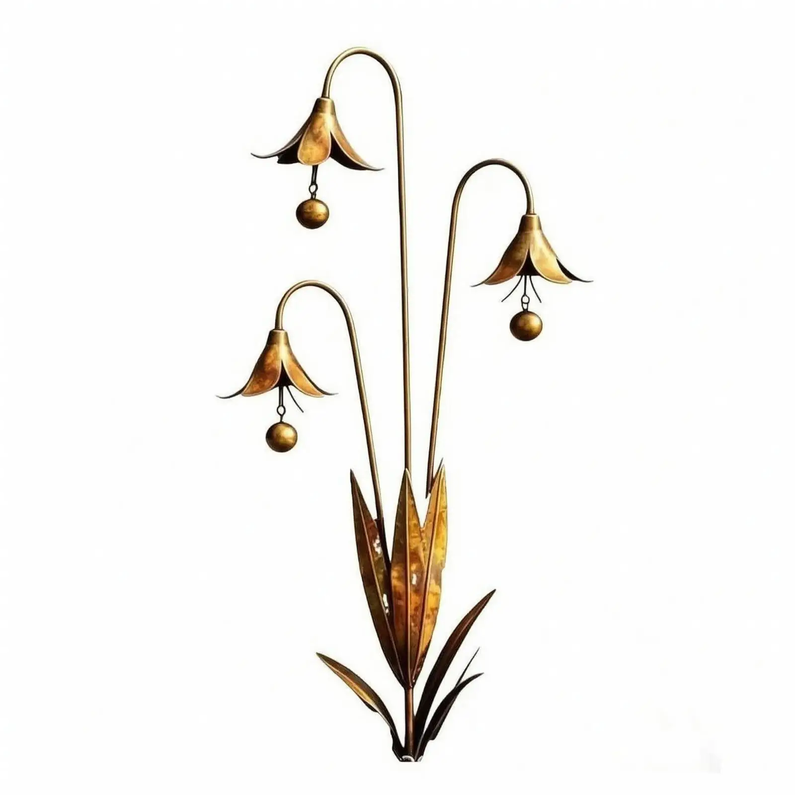 Tall Iron Wind Chime Outdoor Sculpture with Hanging Flowers for Garden Planters and Yard Art