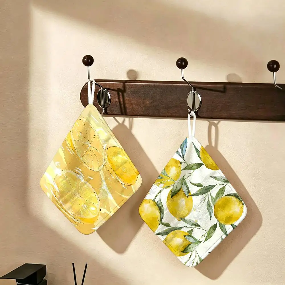 Fruit Lemon Hanging Kitchen Towel, Polyester Cotton Material, Multipurpose Hand Wiping Towel for Family