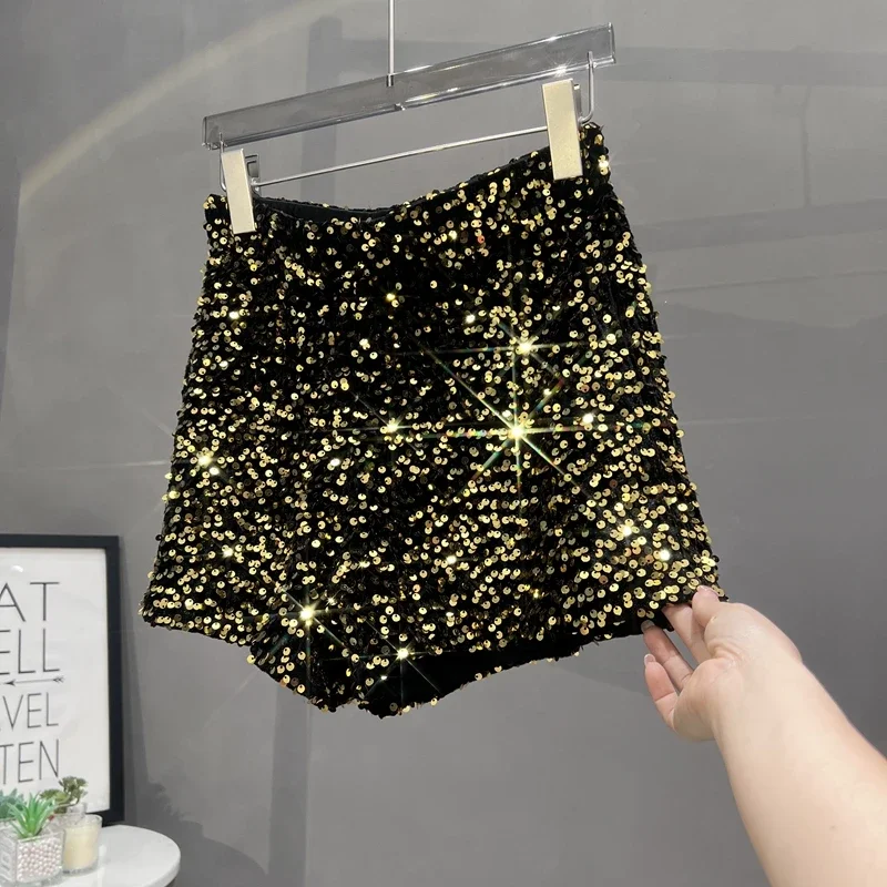 Hot Girl Y2k European and American Style Sequined Shorts Slim Fit Suede Embroidered Sequined Casual Hot Pants for Women