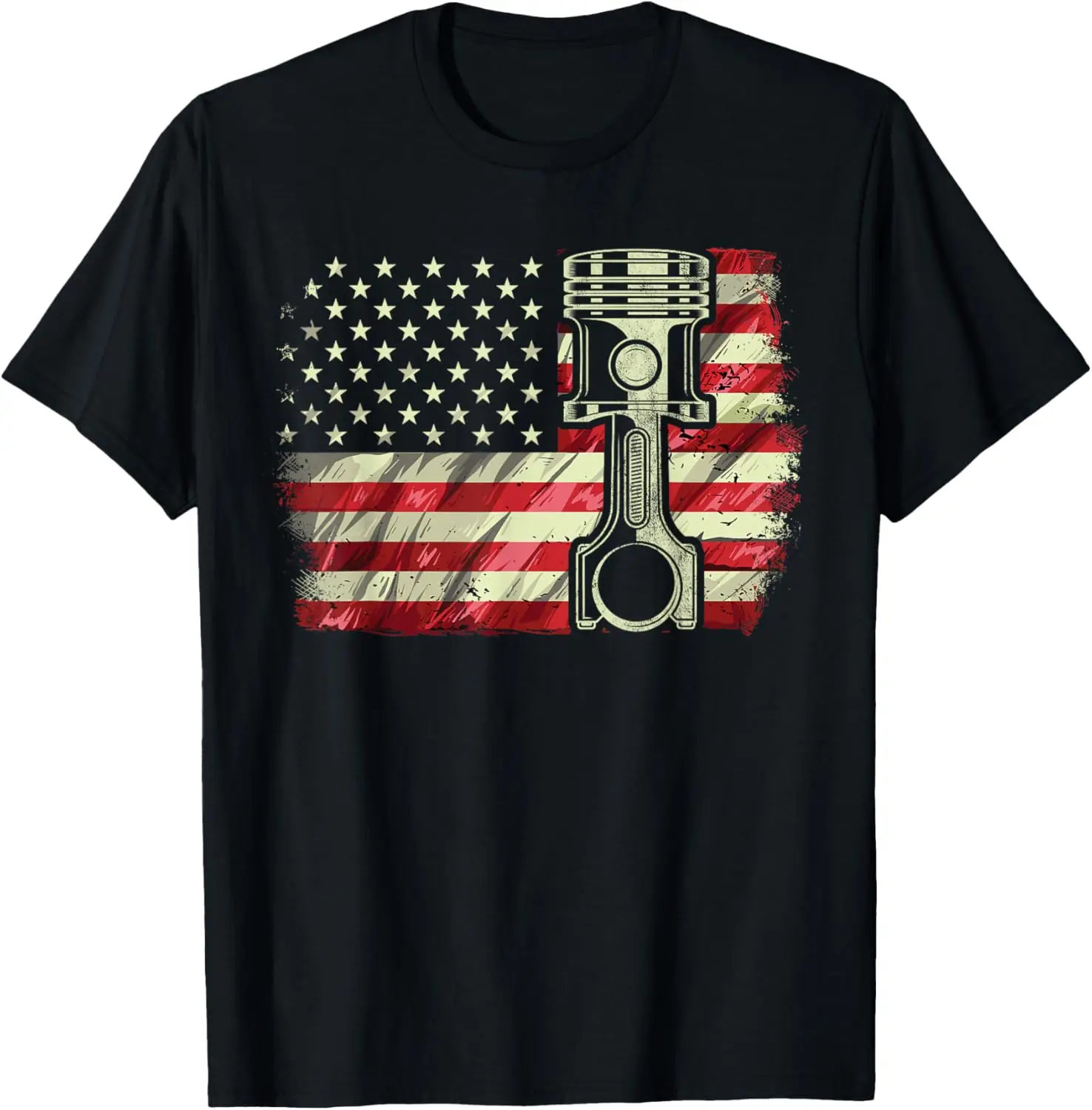 

American Flag Piston Muscle Car Vintage Patriotic T-Shirt