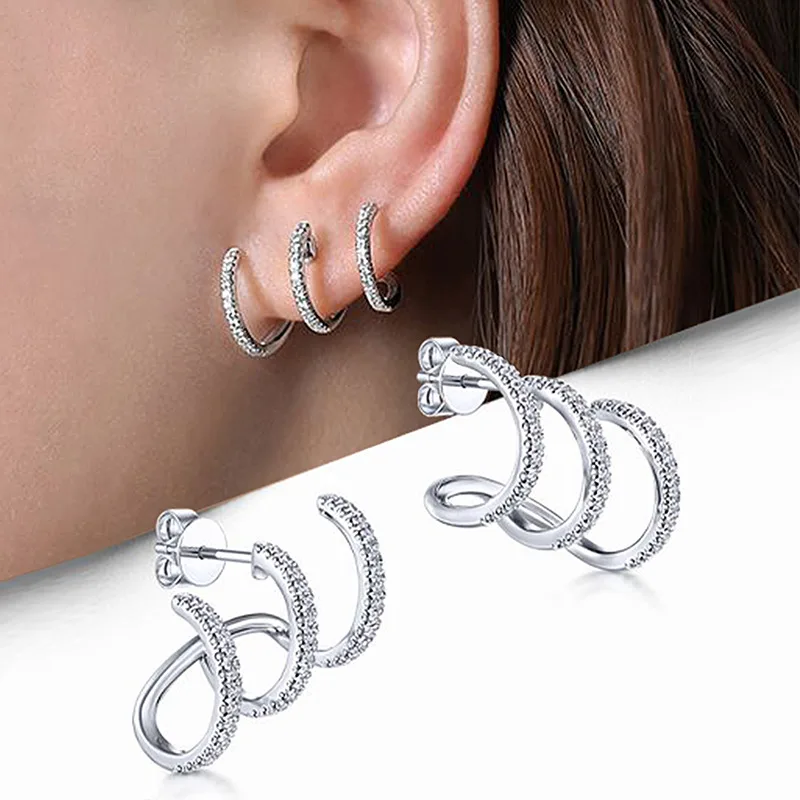 Women's Sparkly Cubic Zirconia Climb Claw Stud Earrings Silver Ear Jewelry for Wedding Party Accessory