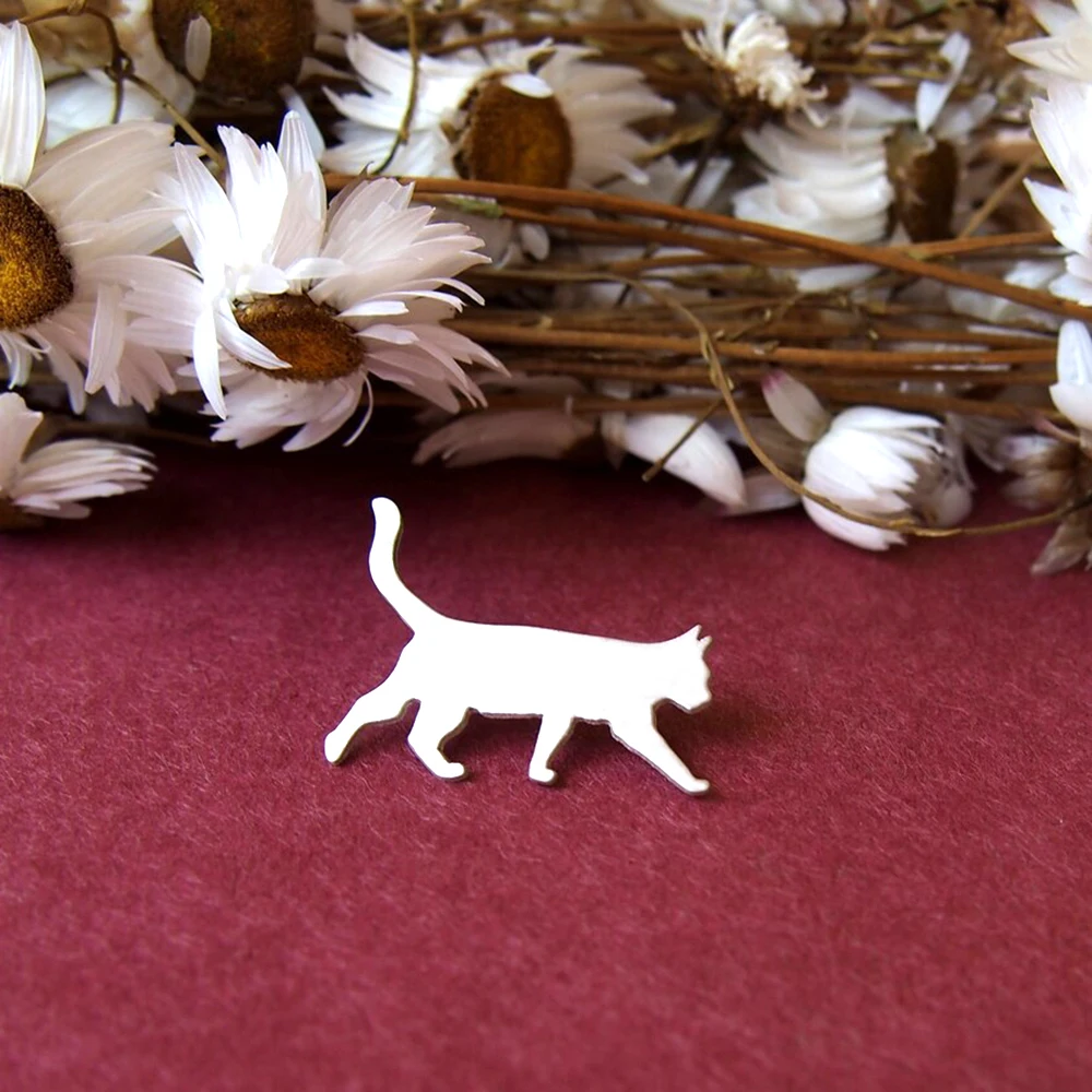 Personalized Animal Brooch, Stainless Steel Metal Fashion Delicate Pin, Simple Cat Delicate Brooch, Gift For Friends