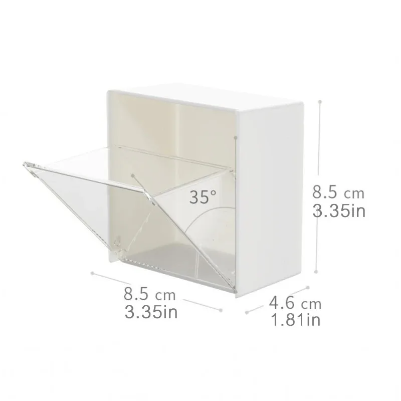 Wall Mounted Flip Cover Storage Box Punch-Free Transparent Adhesive Organizer Holder For Headphone Charger Cable Cotton Swabs