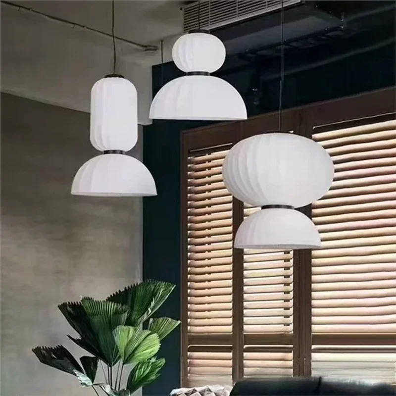 

Japanese-style wabi-sabi wind silk chandelier bar exhibition hall art fabric lantern restaurant decorative lamps
