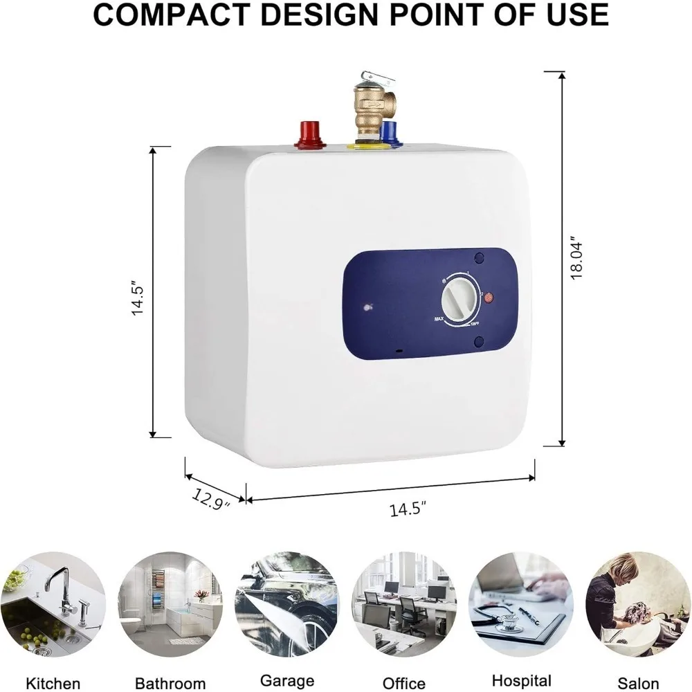 Mini calentador de agua eléctrico con tanque, calentador de agua pequeño debajo del fregadero de 4 galones para un punto de uso, calentador de agua caliente instantáneo