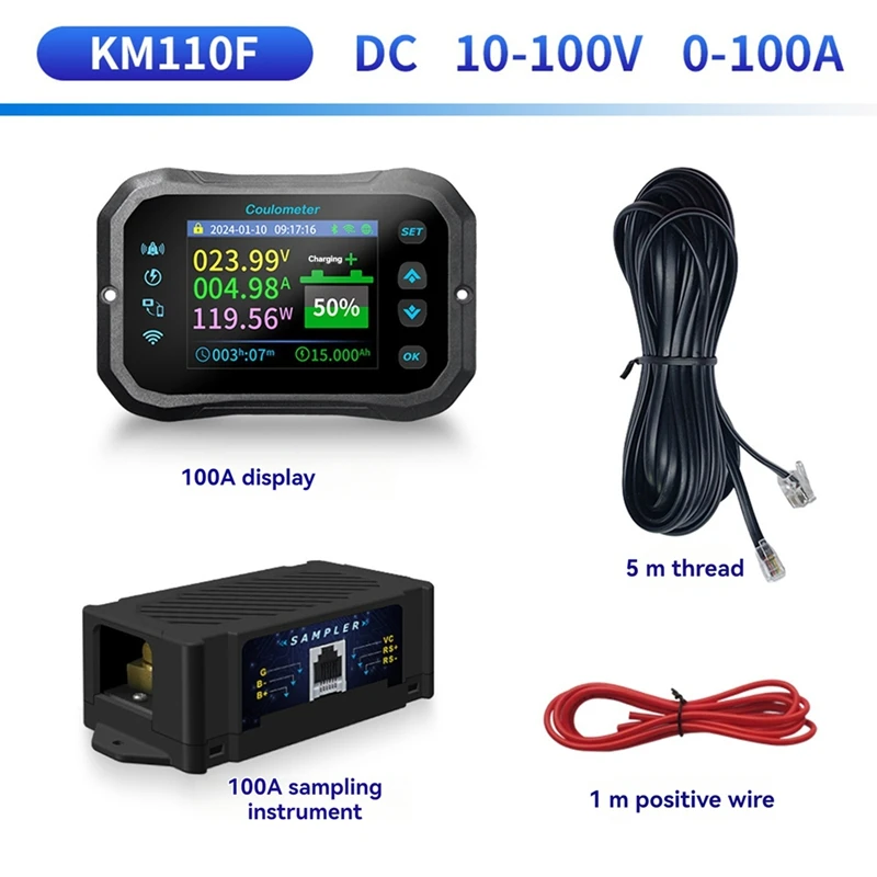 مقياس كولوم KM110F مع واي فاي عالي الدقة كشف التيار ثنائي الاتجاه يعرض طاقة جهد البطارية لـ RV & EV