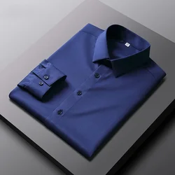 New Men's Business Casual Long Sleeved Solid Color Shirt Wrinkle Resistant Wrinkle Free Comfortable All Season Versatile Top