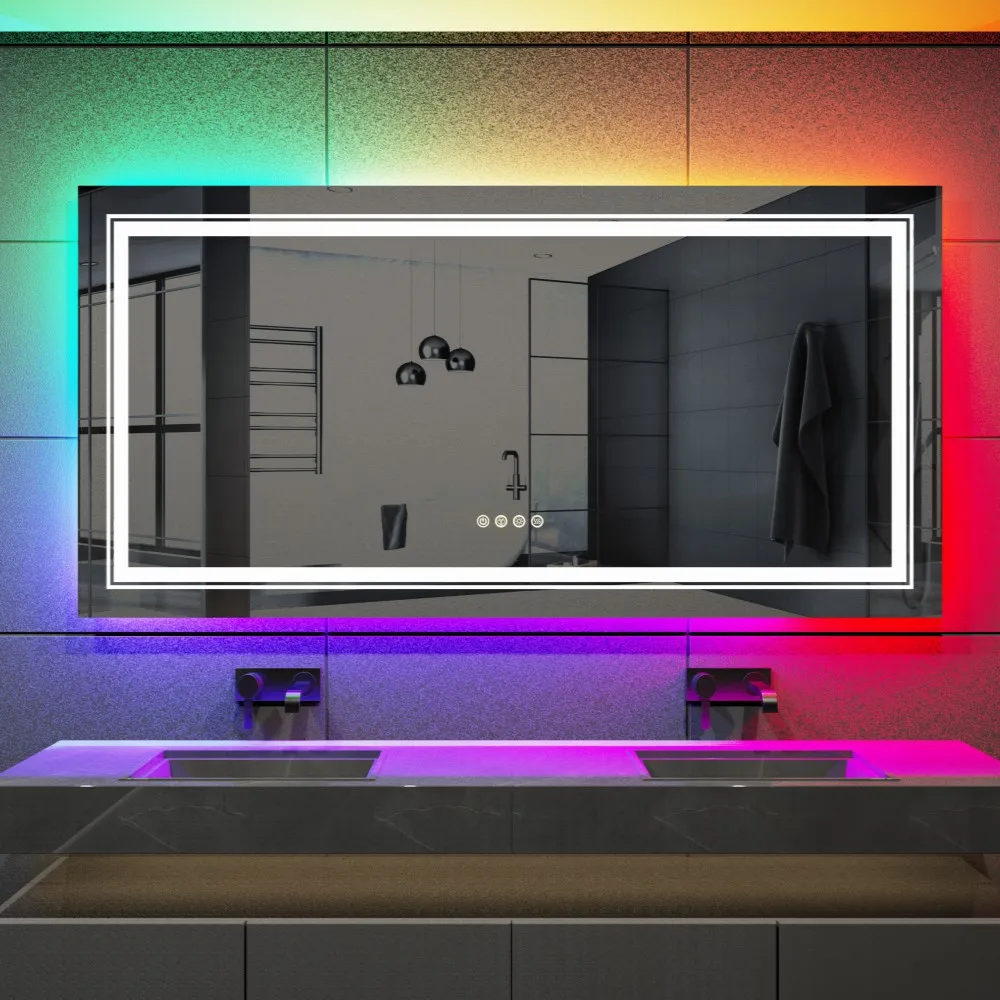 Imagem -03 - Luvodi Oversize Rgb Parede Decorativa de Corpo Inteiro Espelho Regulável Desembaciamento Espelho do Banheiro com Interruptor de Toque