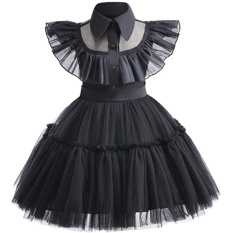 Halloween Wednesday Cosplay Costume 0-6-year-old Baby Fashion Hollow lace princess dress carnival girls black evening dress