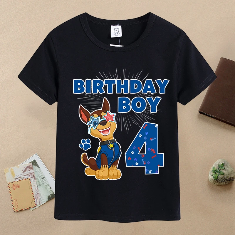 New Paw Patrol Children T-shirts Cartoon Birthday Number Printed T Shirt Baby Boys Casual Short Sleeved Tops Cute Kids Clothing