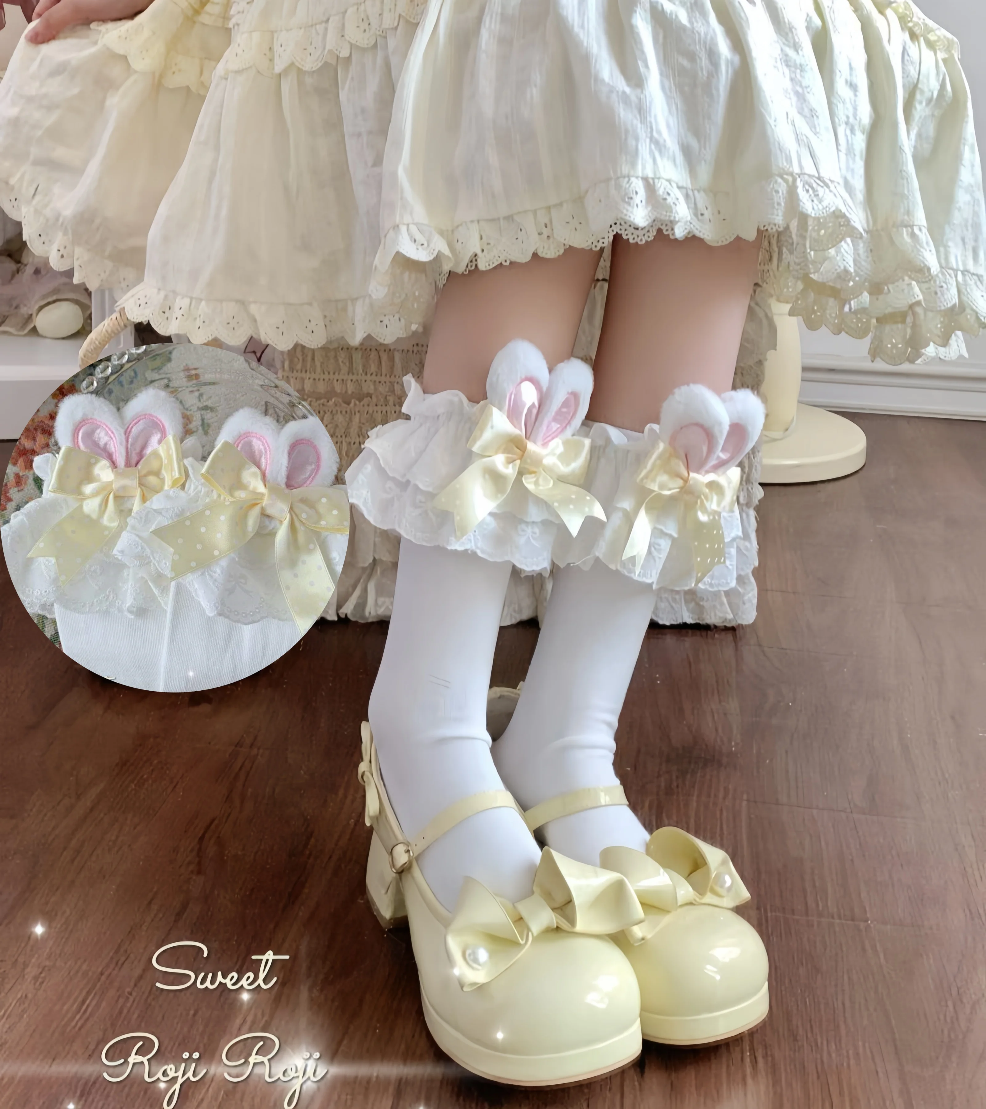 

Новые оригинальные летние женские носки из хлопка в стиле сладкой лолиты с кроличьими ушками, японские носки с бантом и кружевом, с оборками