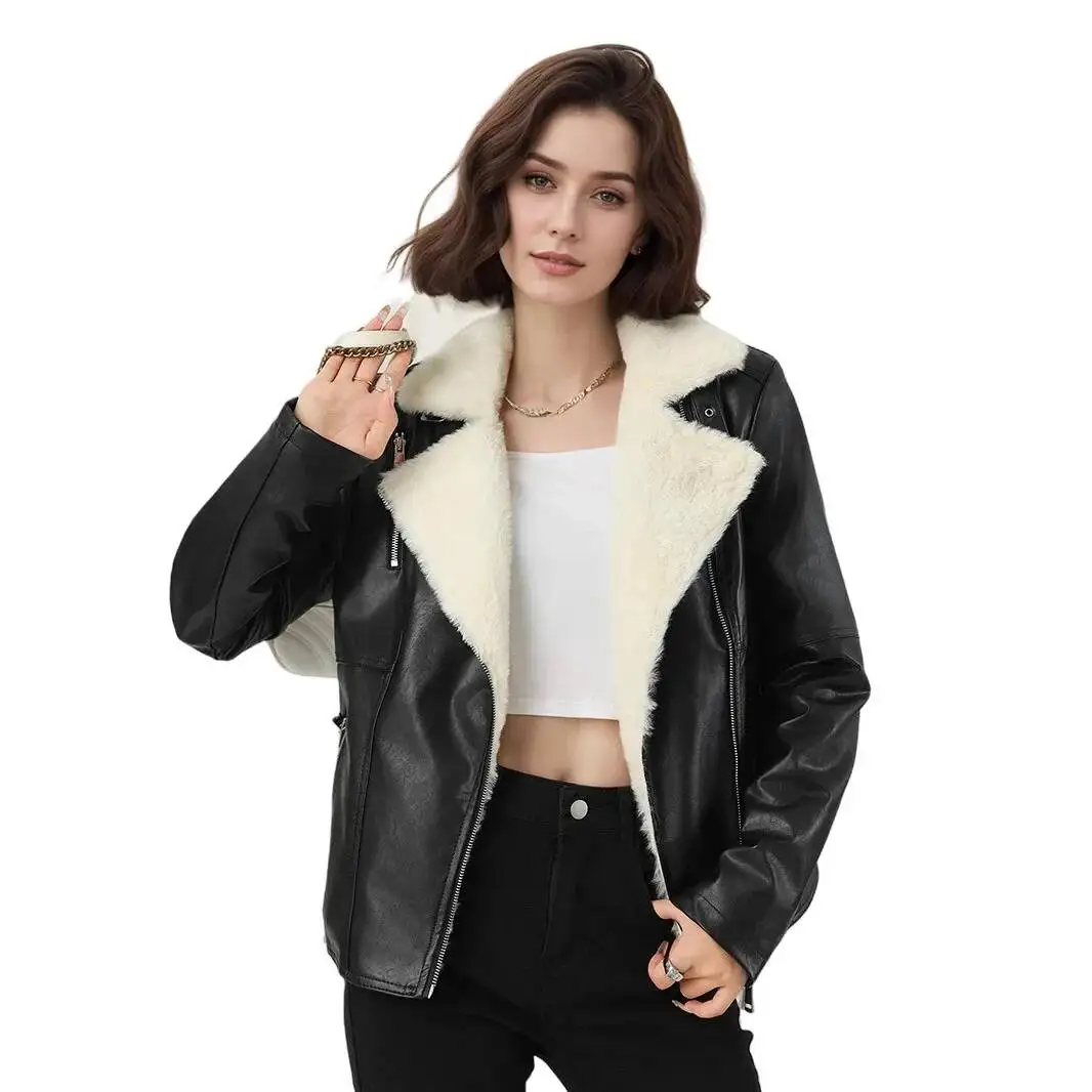 Damesmode Dikke Warme Faux Shearling Jasje Vintage Lange Mouw Riem Zoom Vrouwelijke Outerw