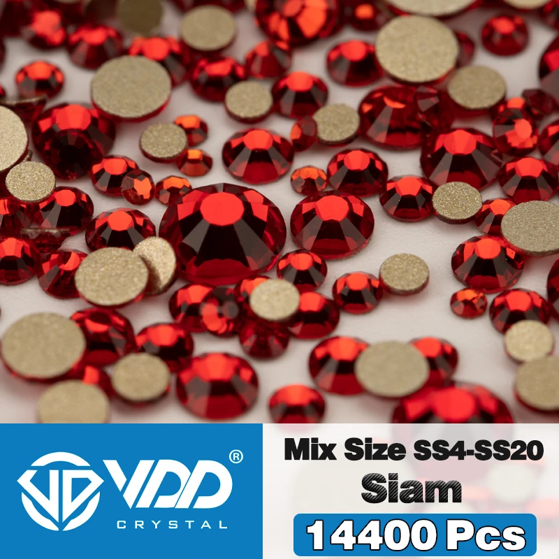 VDD 14400 Stuks Groothandel SS4-SS20 Mix Grootte Glas Steentjes Kristal Niet-hotfix Gouden Plaksteen Stenen Voor DIY Nail Art accessoires