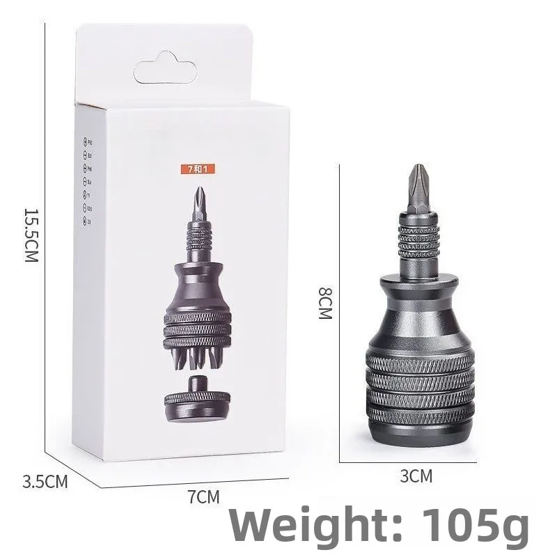 For High Hardness Phillips/Slotted Bits Multi-Function EDC Tool 7-in-1 Industrial Mini Screwdriver Set - Aluminum Alloy Handle