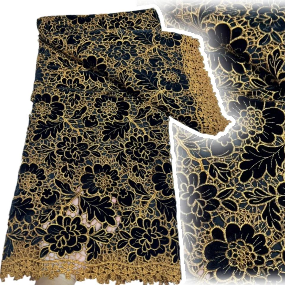 

Velvet Lace Luxury Design African Nigerian Cord Lace Fabric High Quality Guipure Velvet French Lace For Wedding Dress 5Y CC1630