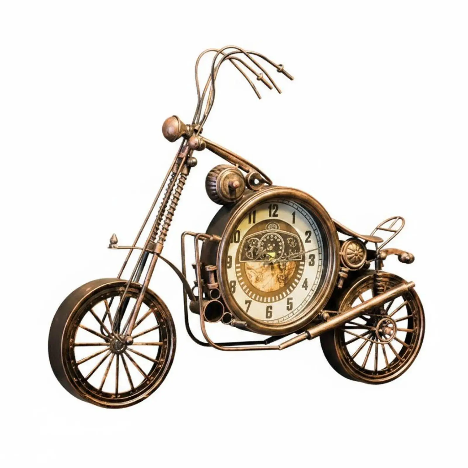 Wrought Iron Motorcycle Clock Distressed Finish Motorcycle Wall Clock Large Size for Store, Cafe, Living Room
