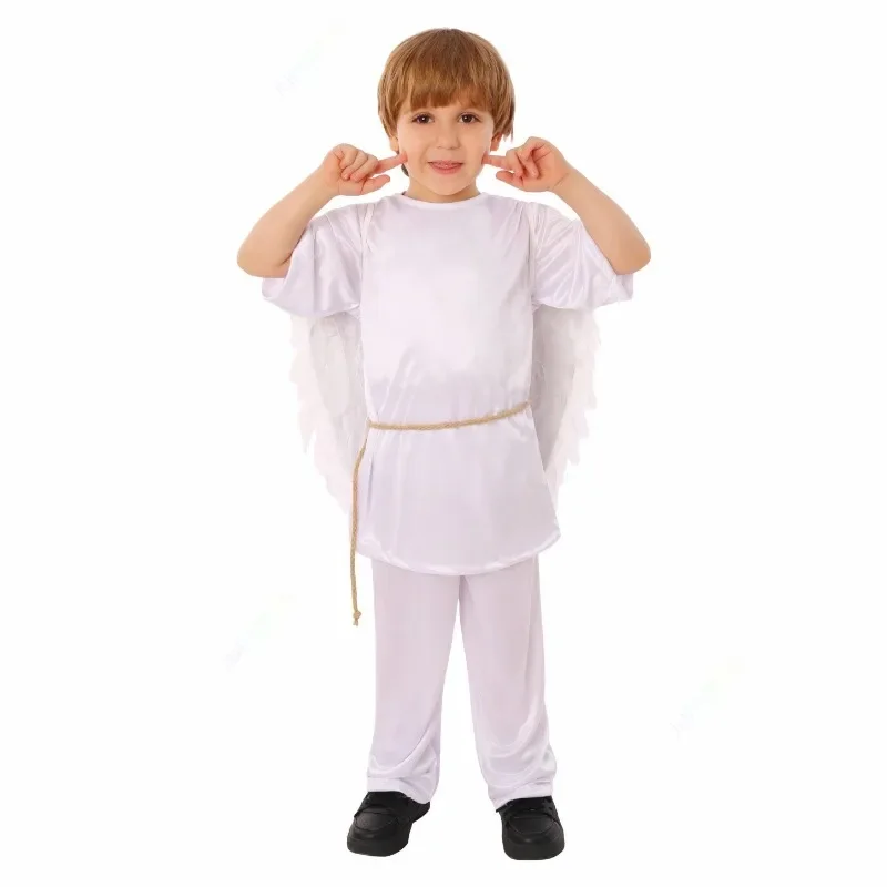 Kinder Cupid Cosplay Kostüm Jungen Valentinstag weiße Kleidung mit Flügeln Schul bühne Leistung Kindertag Outfits Top Hosen