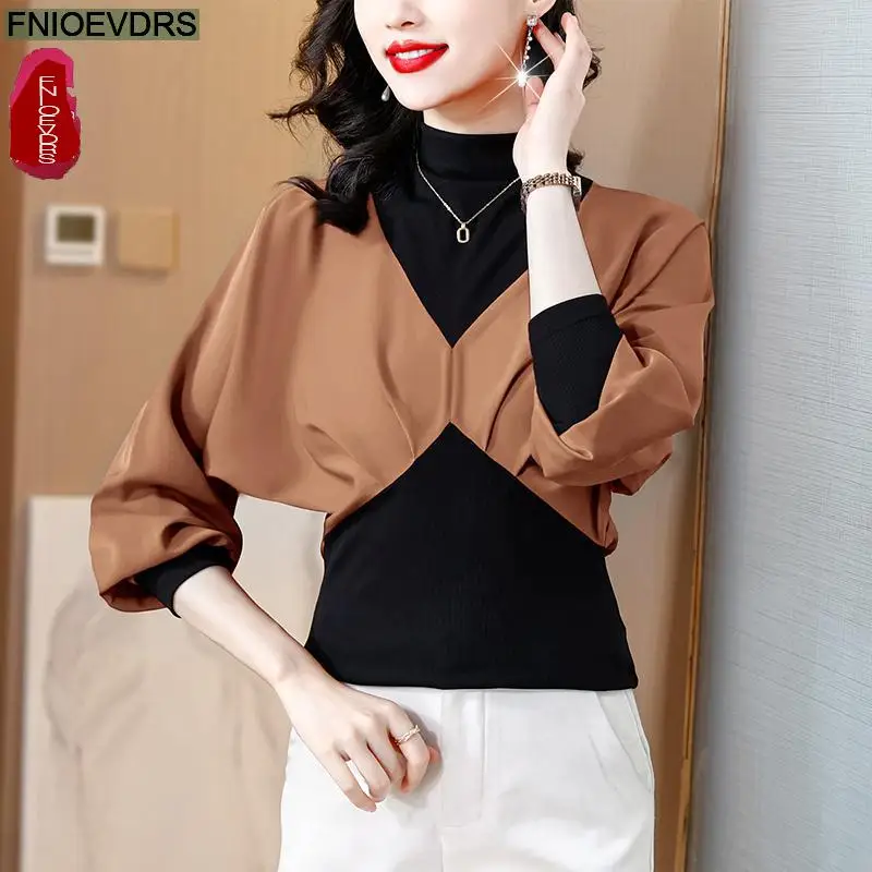 S-4XL New Year Red Green Tops Women Winter Basic Wear Turtleneck Collar Retro Vintage French Design Shirts Peplum Tops Blouses