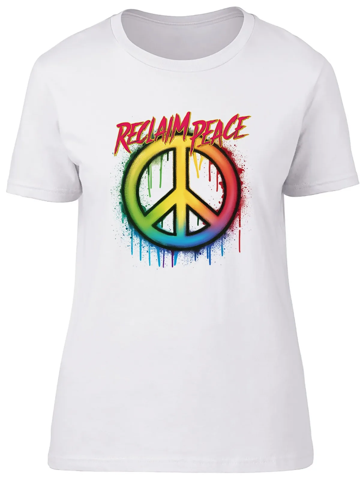 Reclaim Peace Womens T-Shirt Peace Symbol Rainbow Street Drips Ladies Gift Tee