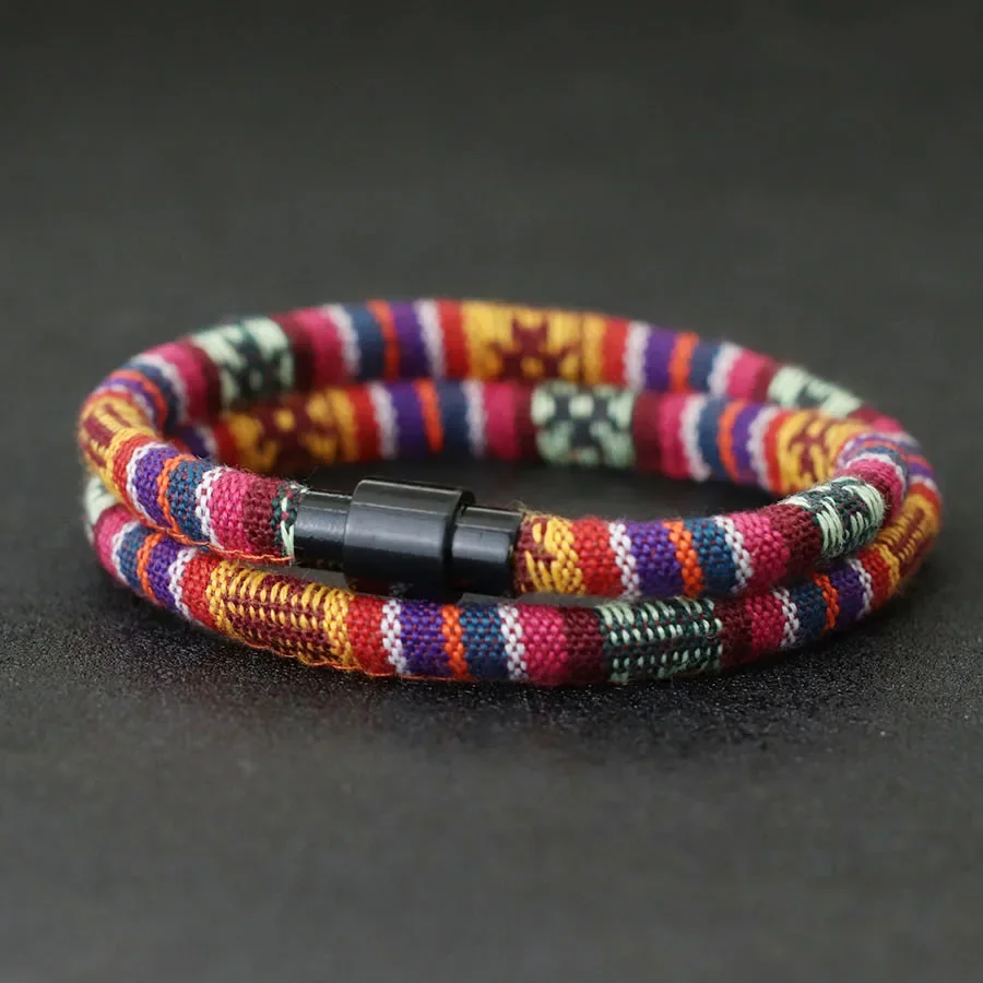 Bohemian Mens Bracelet With Rope Ethnic Weaven Nautical Braclet Double Layer Thread Braslet Leisure Pulseira Bileklik Erkek