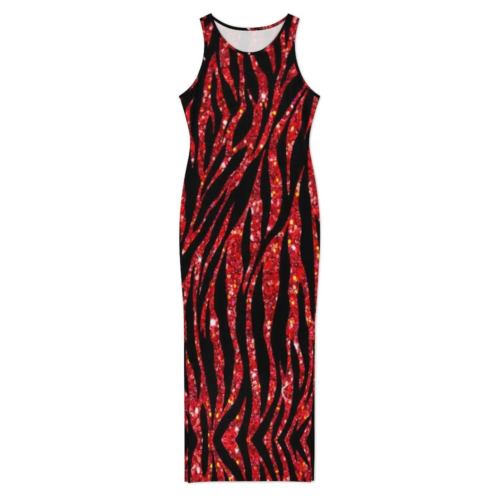 Glitter Zebra Pattern Dress Sleeveless Trendy Modern Animal Print Casual Maxi Dresses Club Bodycon Dress Ladies Graphic Vestido