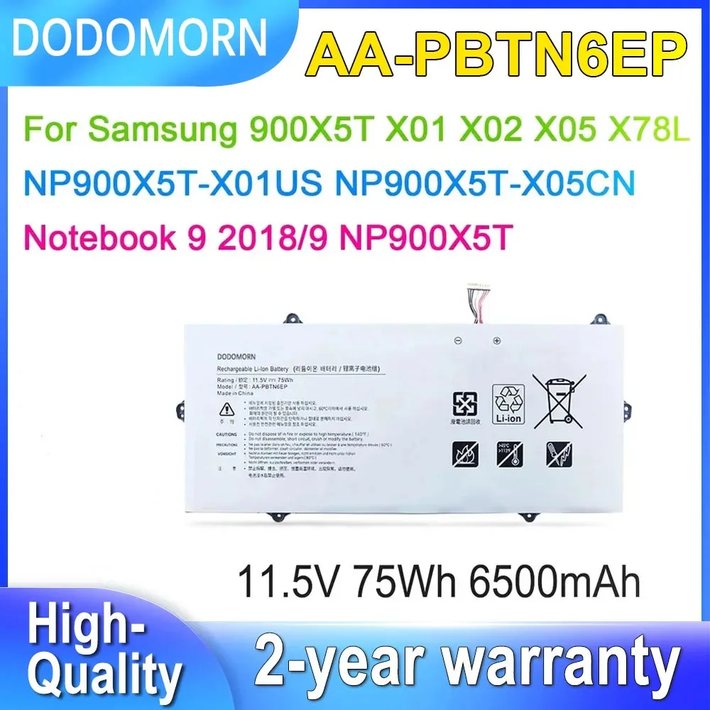 

Аккумулятор DODOMORN AA-PBTN6EP для ноутбуков Samsung Notebook 9 2018 NP900X5T 900X5T X01 X02 X05 X78L X01US X05CN Series, 11.5V 75Wh