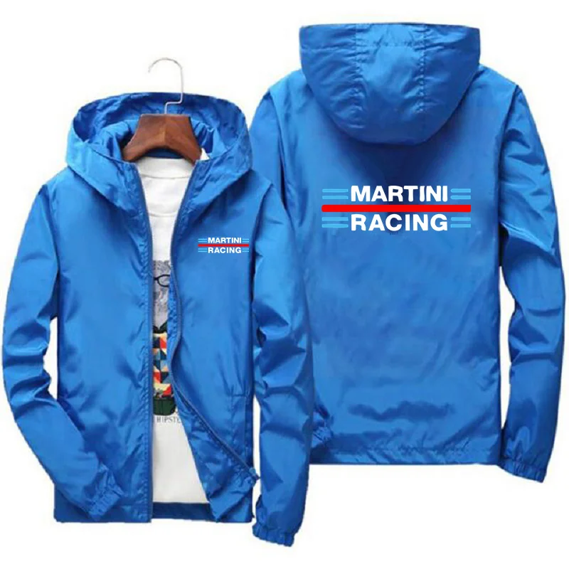 Martini Racing Men\'s Coat Thin Sunscreen Skin Zipper Hooded Windbreaker Sports Pilot Jacket Beach Parkas Cycling Tops Plus Size