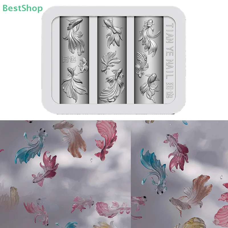 💕3D Silicone Nail Art Mold Relief Carp Fish Pattern Nail Art Decoration Transparent Manicure Template